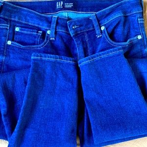 Gap women denim jeans sz6/28 long jegging dark rinse zip fly cotton/poly/span
